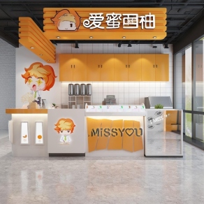 现代奶茶店甜品店3D模型下载